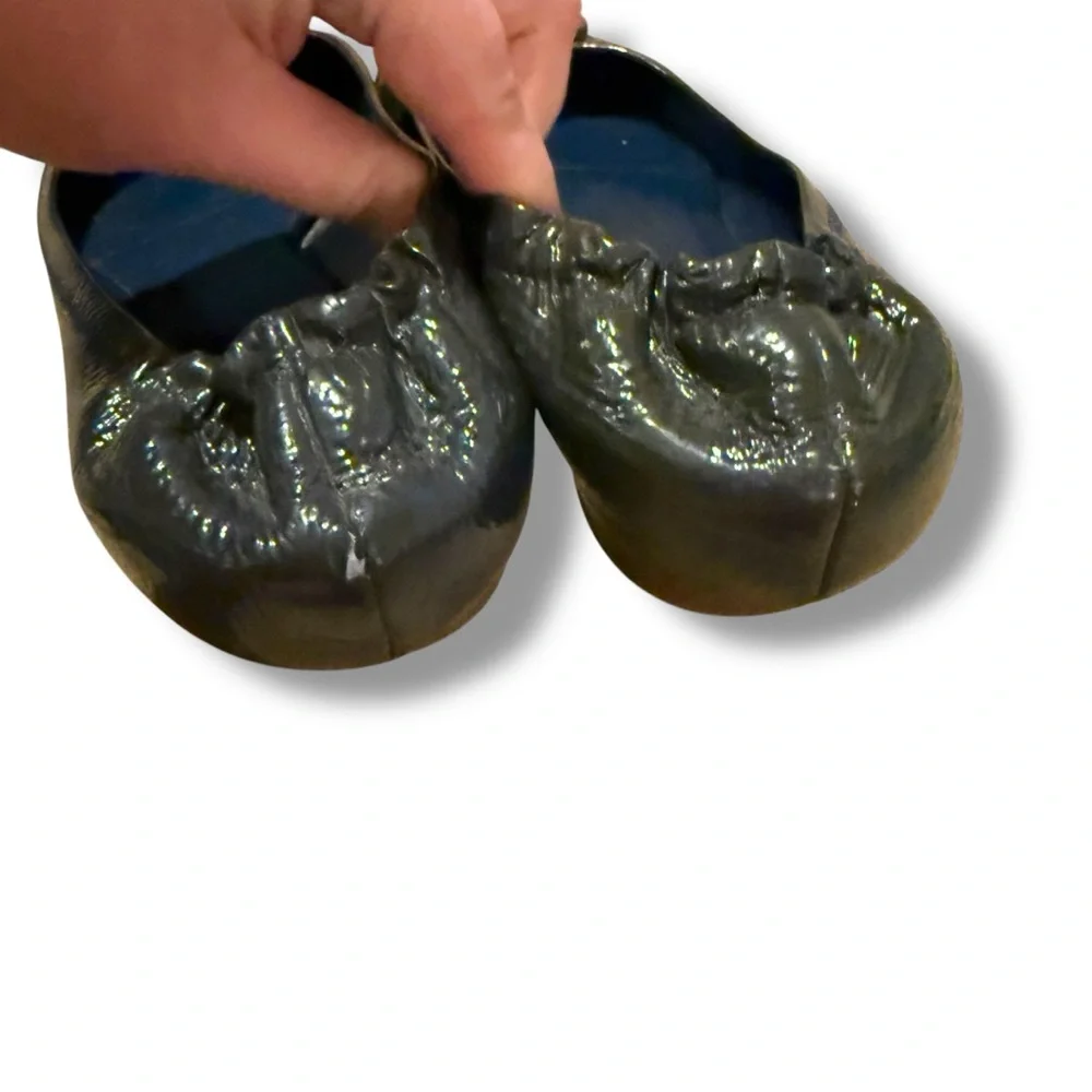 Tory Burch Minnie Scrunch Navy Blue Leather Ballet Flats‎ Sz 7 Estimated